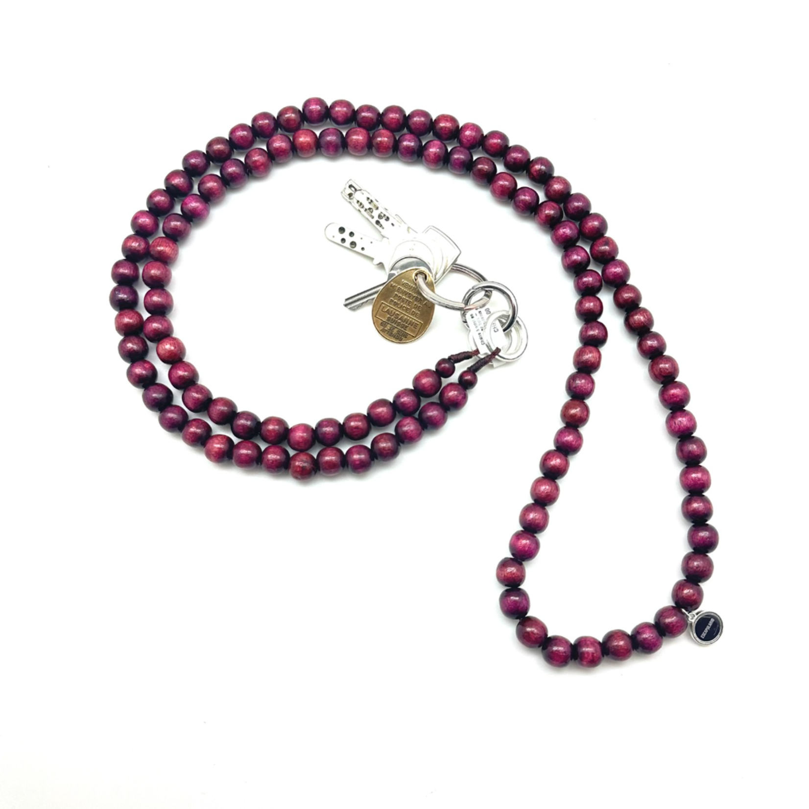 Chaîne à natel en perles en bois - Mauve