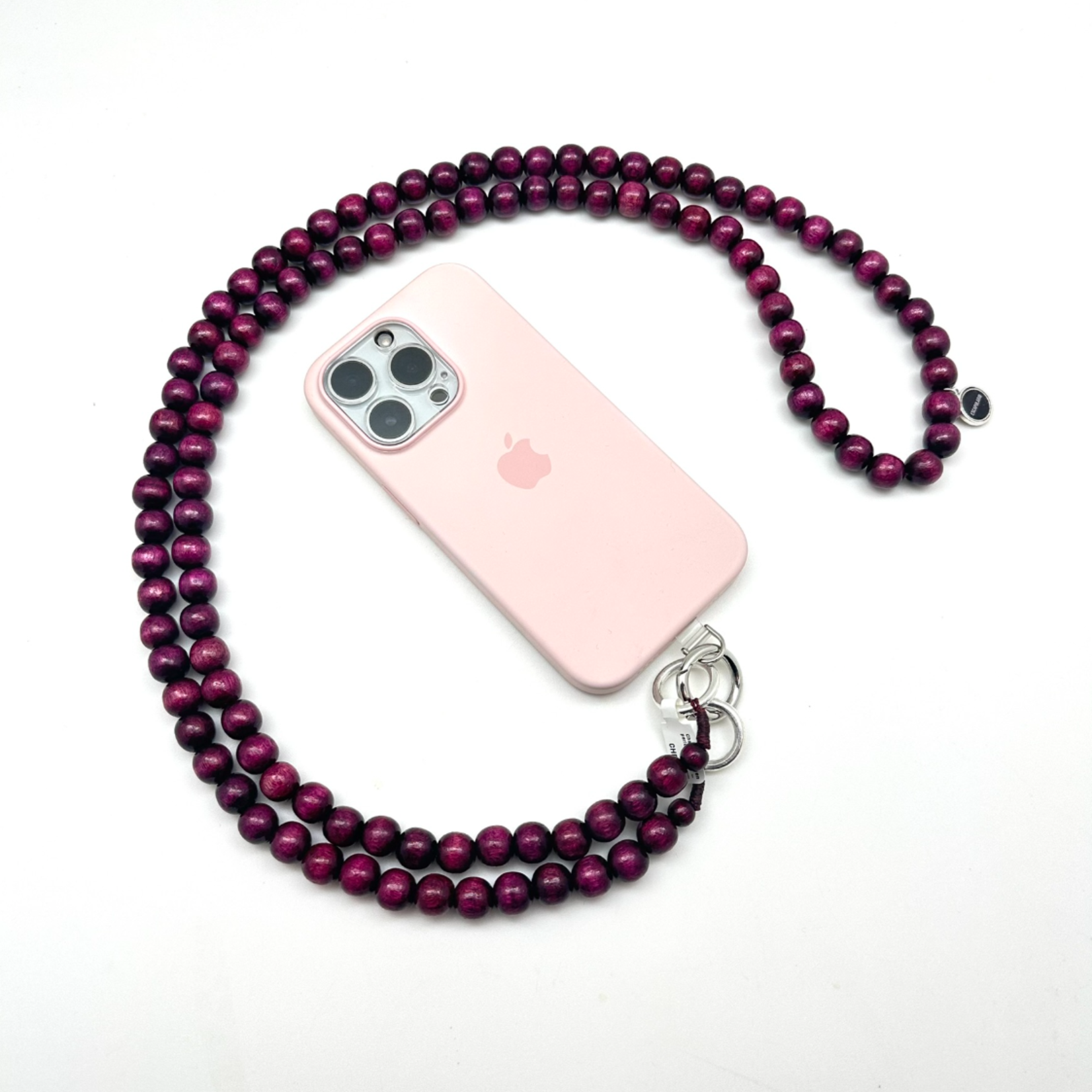 Chaîne à natel en perles en bois - Mauve