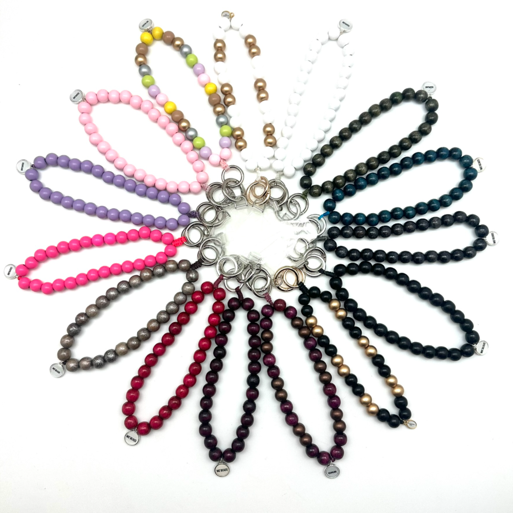 Petite chaîne à natel en perles en bois - Pink