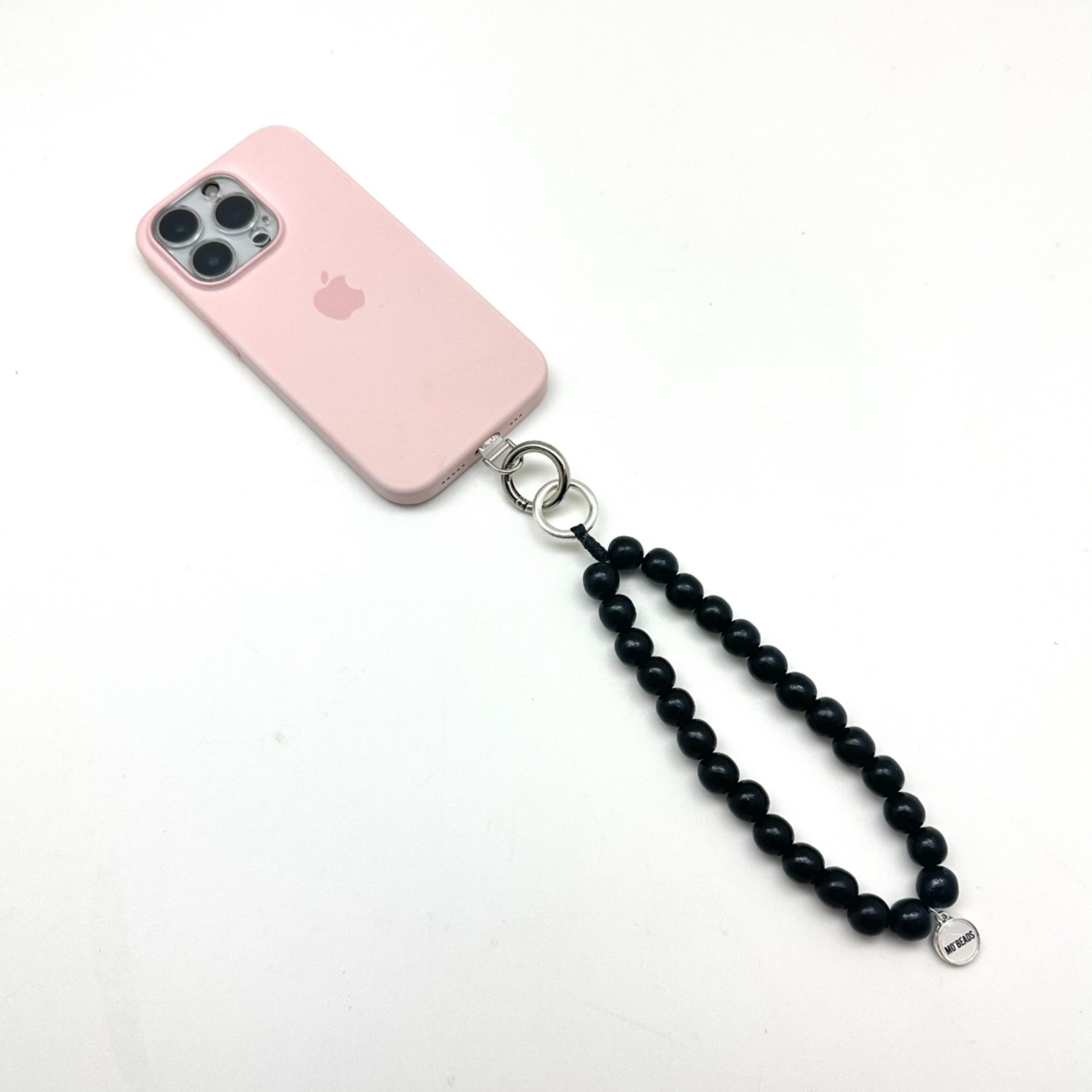 Petite chaîne à natel en perles en bois - Pink
