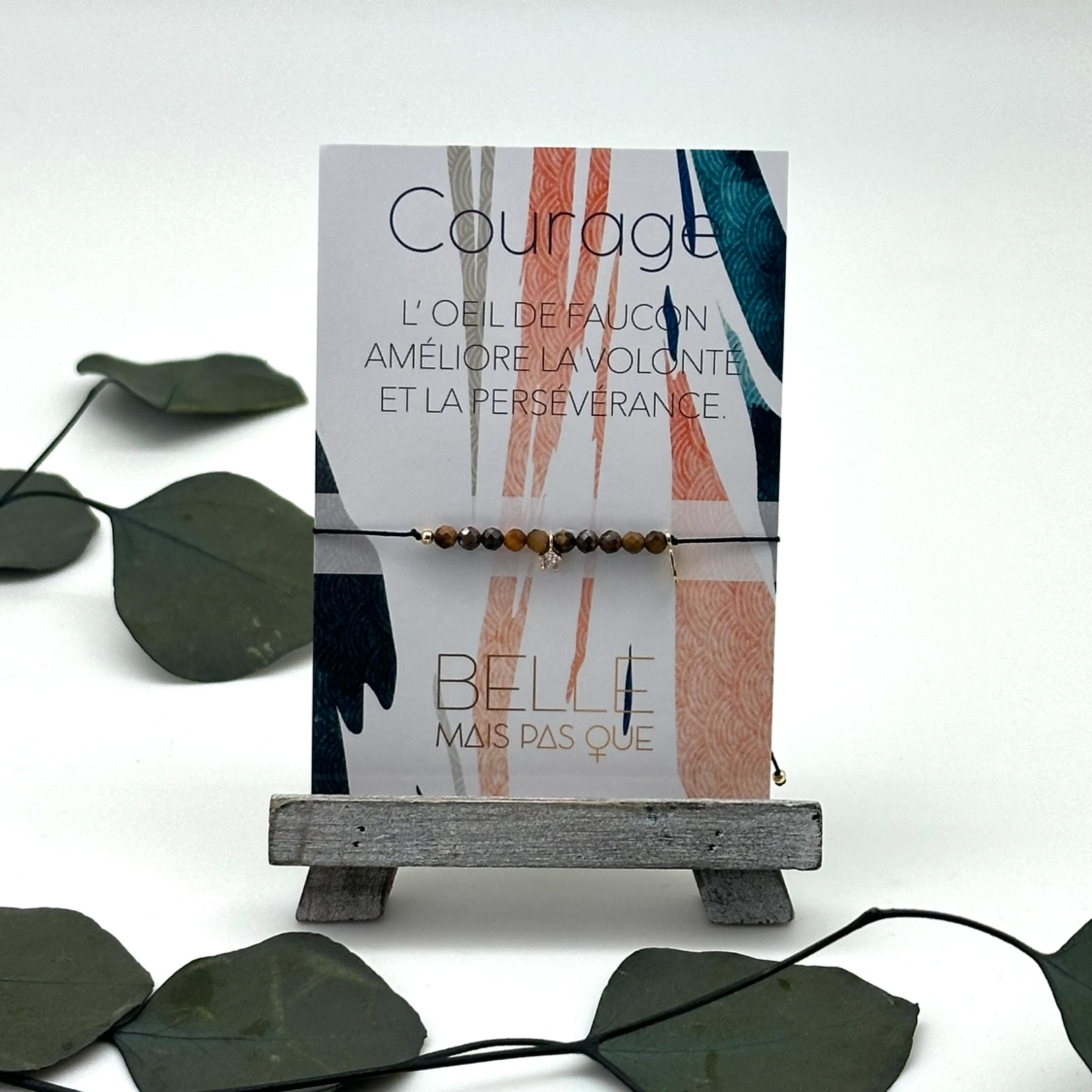 Pochette Bracelet Pierres semi-précieuses  "Courage - Oeil de Faucon"