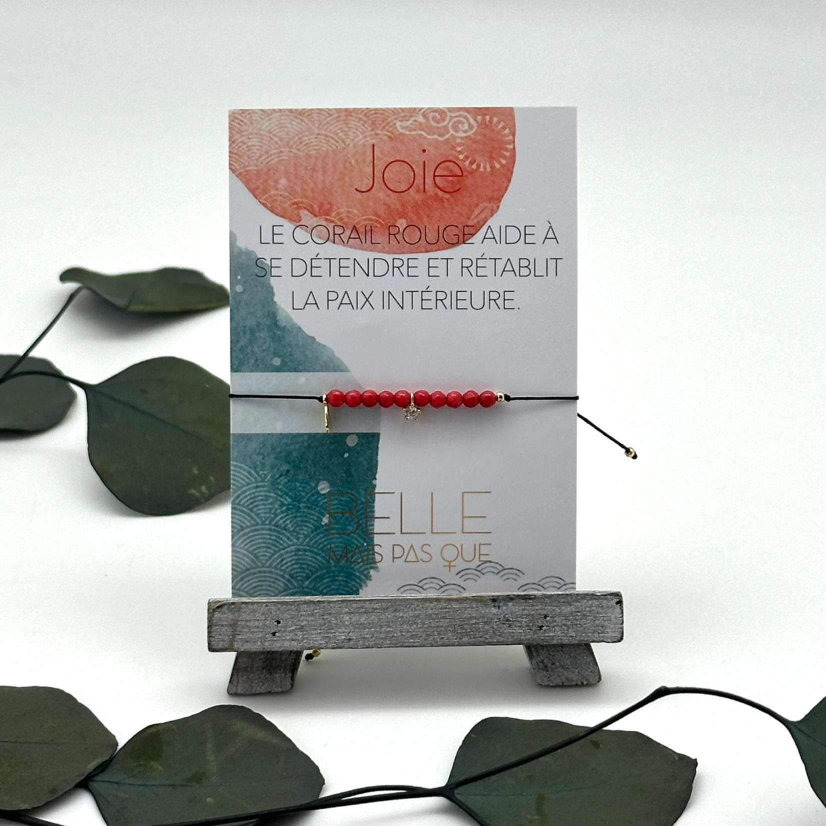 Pochette Bracelet Pierres semi-précieuses  "Joie - Corail rouge"