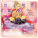 Carte postale "Fleurs, gâteau, paillettes, joyeux anniversaire"