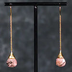 Boucles d'oreilles longues Goutte Poétique Rhodonite