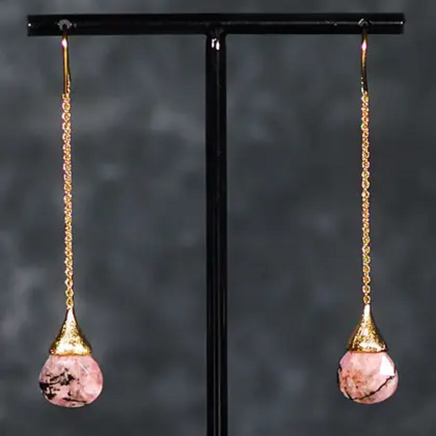 Boucles d'oreilles longues Goutte Poétique Rhodonite