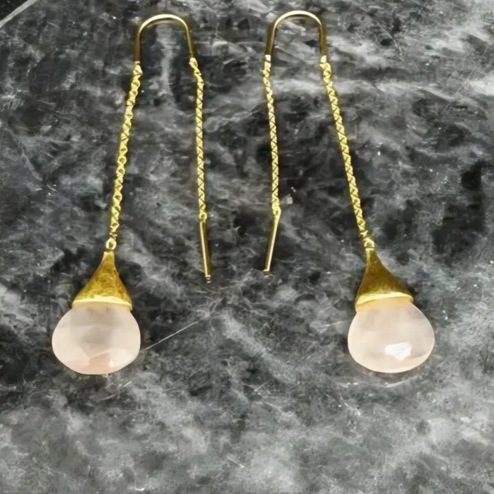 Boucles d'oreilles longues Goutte Poétique Quartz Rose