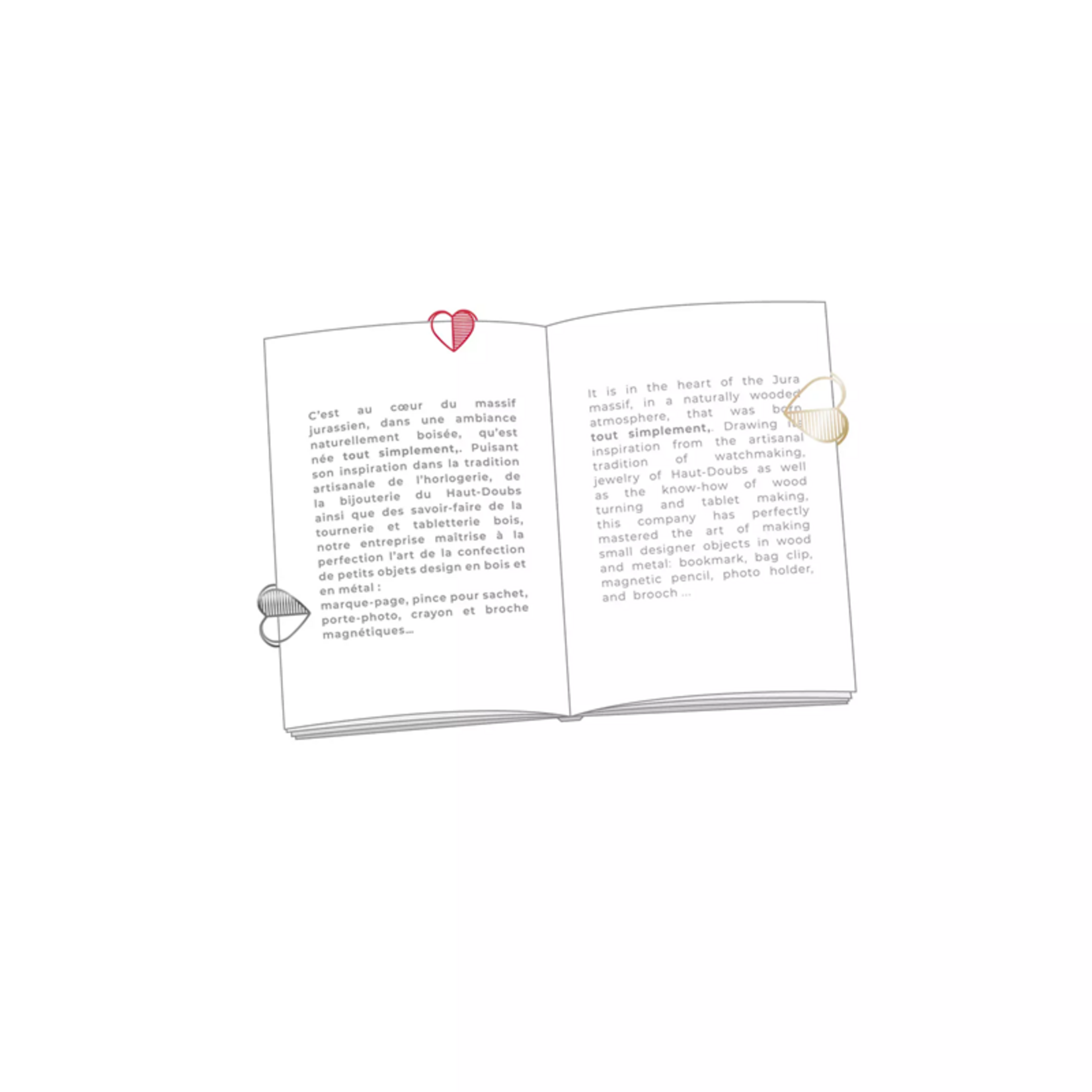 3 Marque-pages / clips en métal - coeur (rouge-mat-doré)