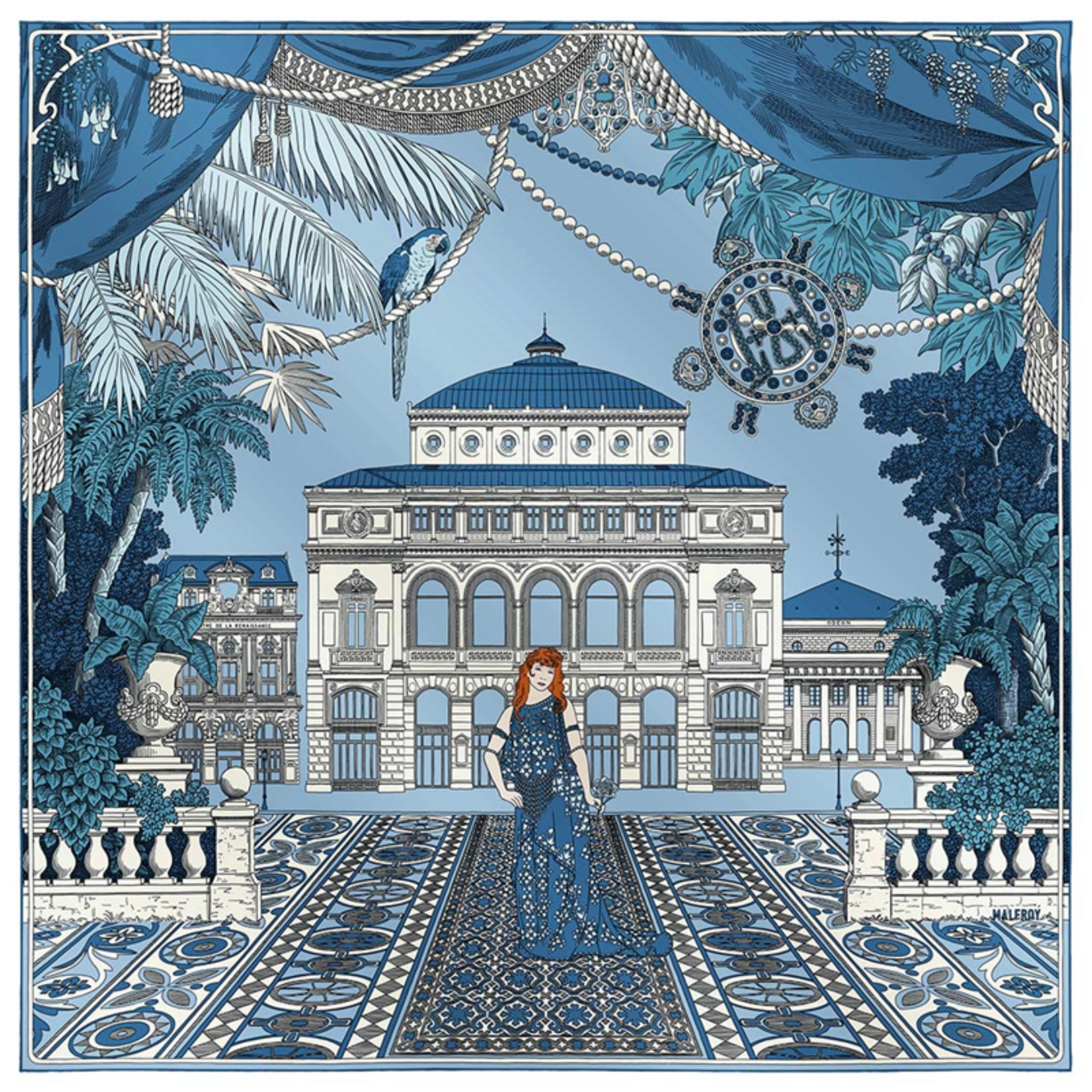 Carré de soie 90 - Sarah Bernhardt – Bleu