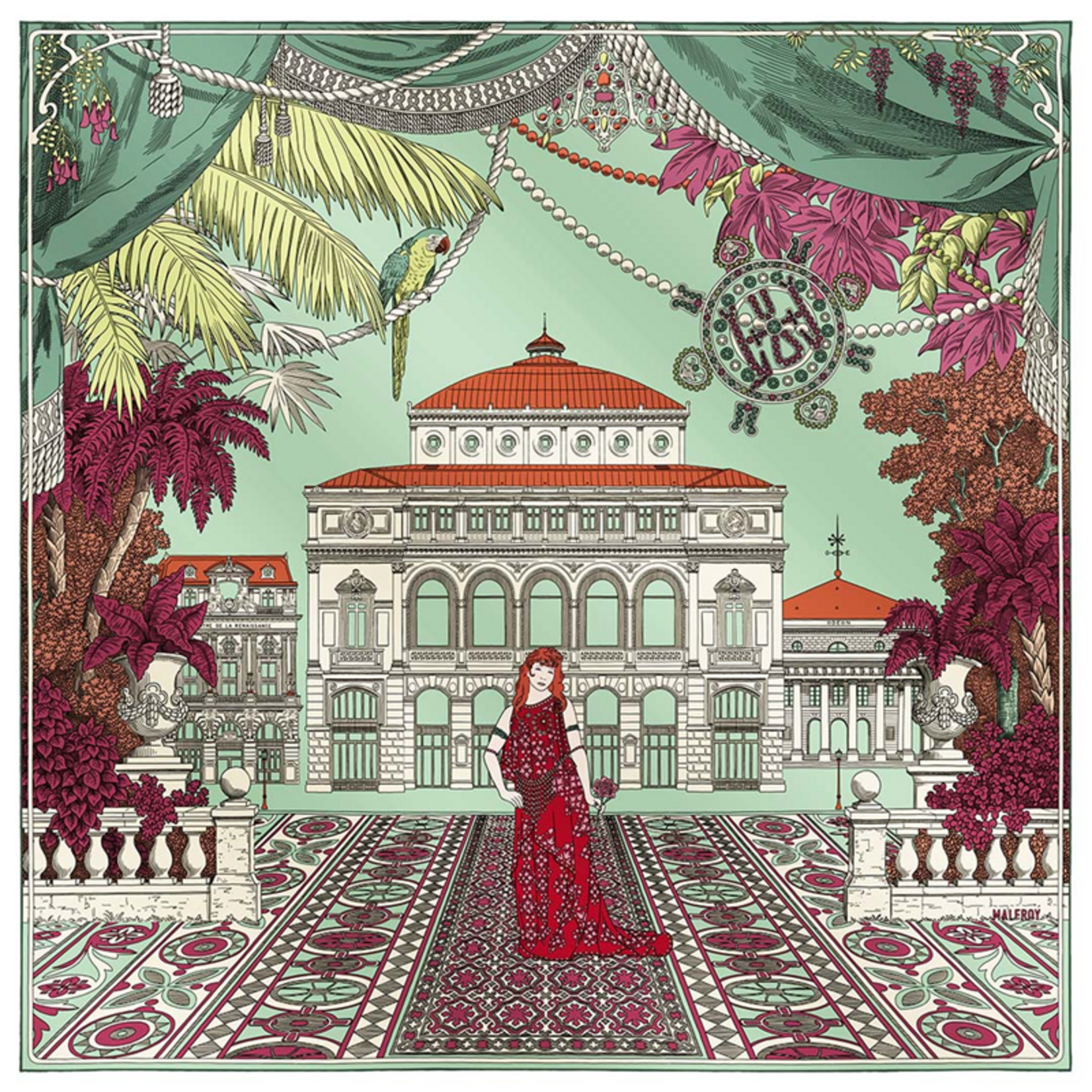 Carré de soie 90 - Sarah Bernhardt – Vert