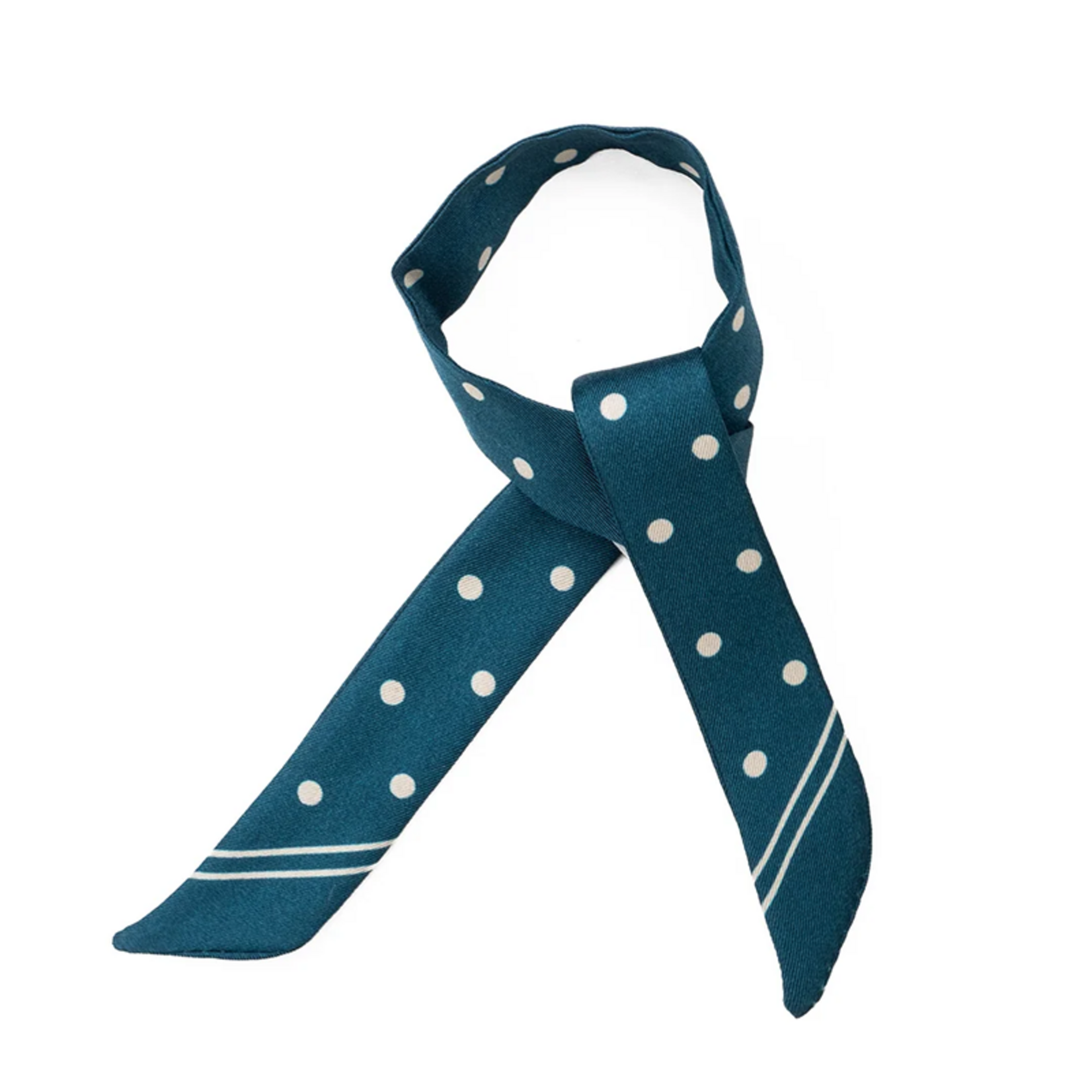 Lien en soie - Pois - Bleu canard