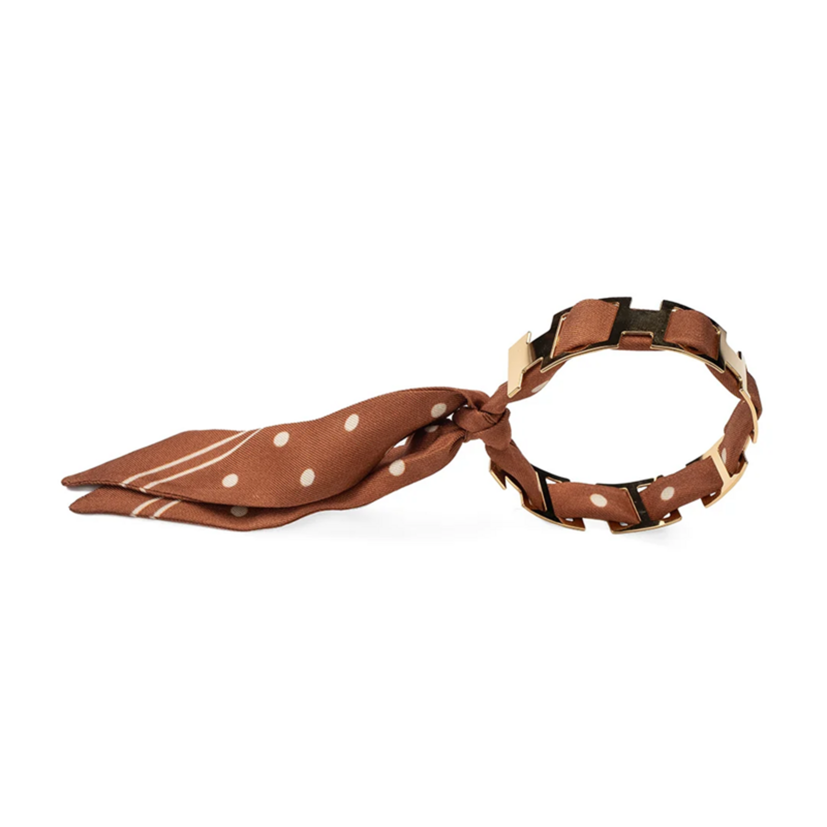 Bracelet doré et Lien en soie - Pois - Marron