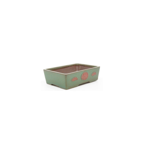 Bonsai pot green with red accents rectangle 15cm