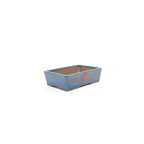 Bonsai pot blue with red accents rectangle 15cm