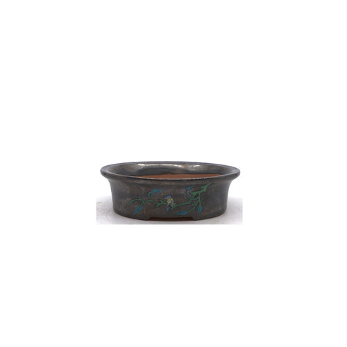 Bonsai pot hand painted bird oval 16cm