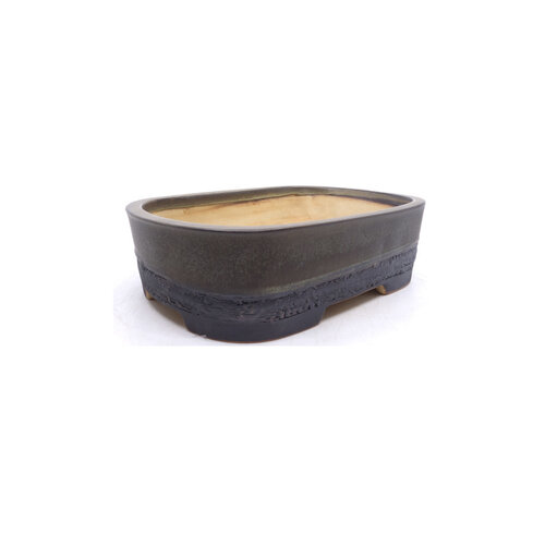 Bonsai pot brown grey matte rectangular with rounded corners 26cm