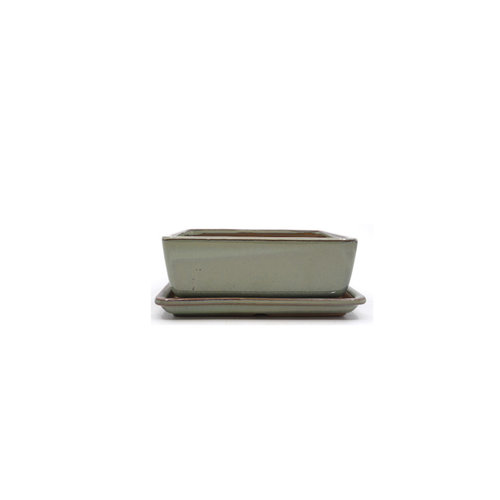 Bonsai pot green beige rectangular 12cm - set
