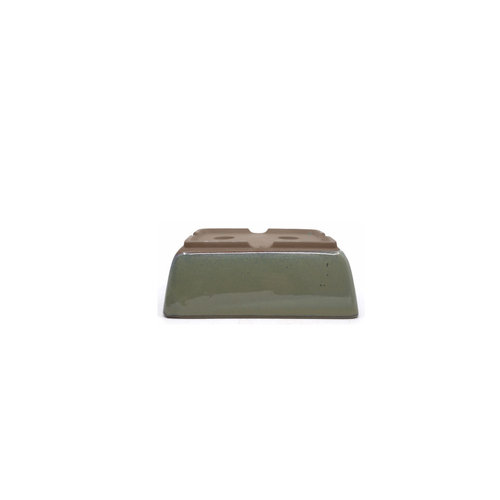 Bonsai pot green beige rectangular 12cm - set