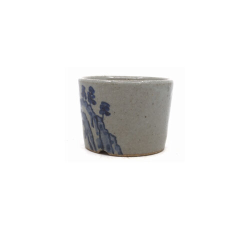 Shohin Bonsai pot hand painted landscape round 9cm