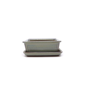Bonsai pot green beige rectangular 17cm - set