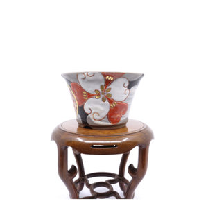 Bonsai pot Kutani yaki "Hanakago" hand painted multi-colored pot 12cm