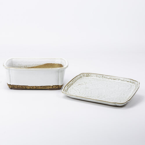 Bonsai pot white rectangle  17.5 cm - set