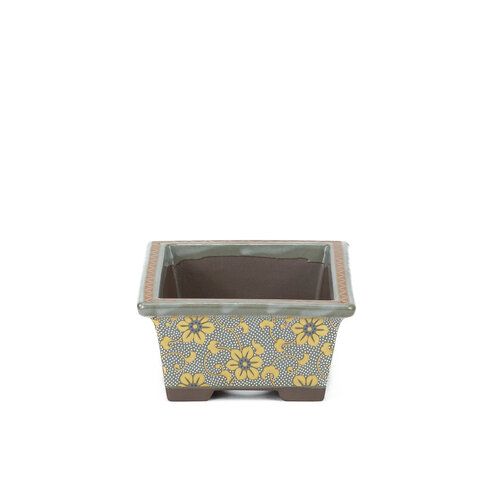 Bonsai pot Kutani yaki "Shiro-tsubu tetsusen" rechthoekig goud 13cm