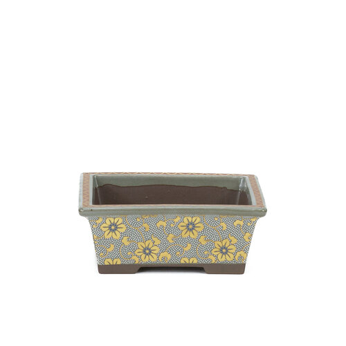 Bonsai pot Kutani yaki "Shiro-tsubu tetsusen" rechthoekig goud 13cm