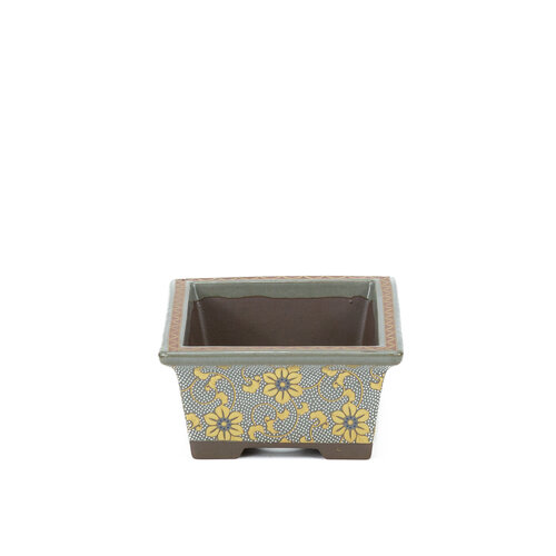 Bonsai pot Kutani yaki "Shiro-tsubu tetsusen" rechthoekig goud 13cm