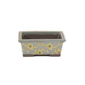 Bonsai pot Kutani yaki "Shiro-tsubu tetsusen" rechthoekig goud 13cm