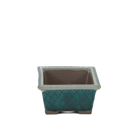 Bonsai pot Kutani yaki "Ishidatami" rectangle multi-color 13cm