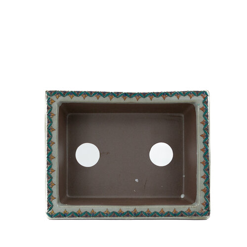 Bonsai pot Kutani yaki "Ishidatami" rectangle multi-color 13cm