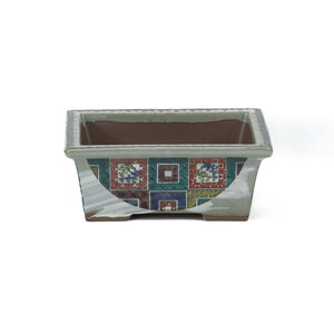 Bonsai pot Kutani yaki "Ishidatami" rechthoekig multi-kleuren 13cm