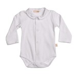 Baby Gi Baby Gi - White katoenen bodysuit met knopen en pique kraag (lange mouwen)