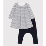 Petit Bateau Petit Bateau - Kleedje lange mouwen met legging - witblauwe streepjes