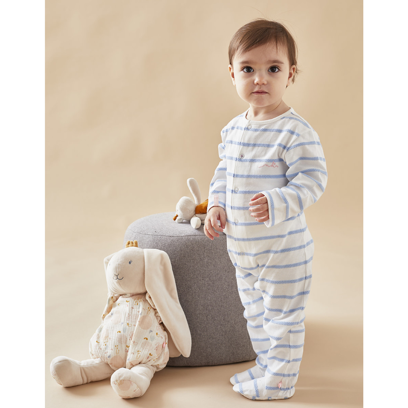 Noukies Noukies - Jersey gestreepte pyjama, wit/lichtblauw