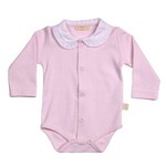 Baby Gi Baby Gi - Pink katoenen bodysuit met knopen en frilly kraag