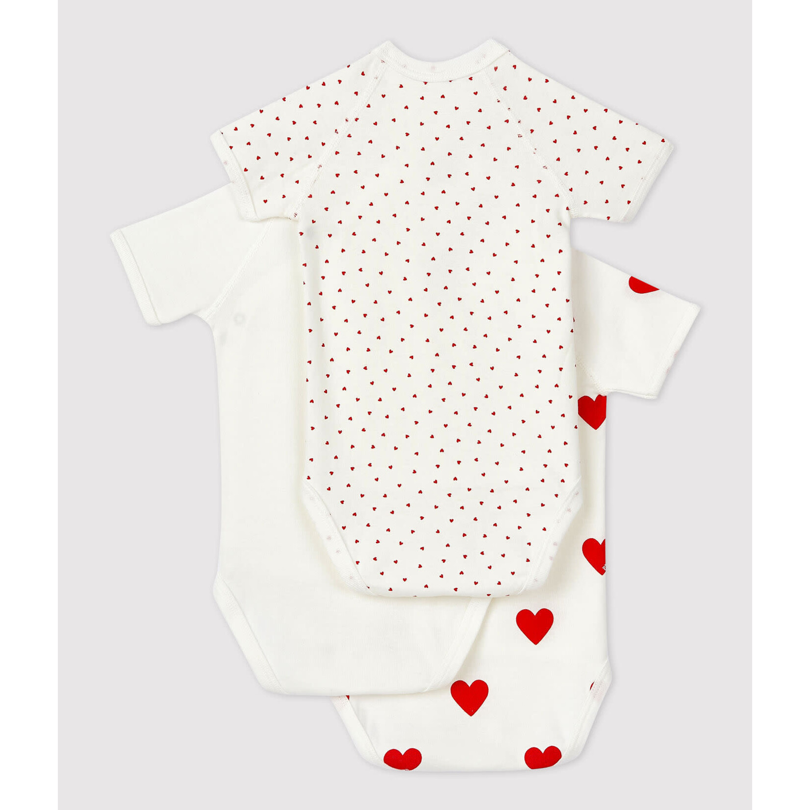 Petit Bateau Petit Bateau - 3 Bodies korte mouw - grote en kleine hartjes 3 kleuren