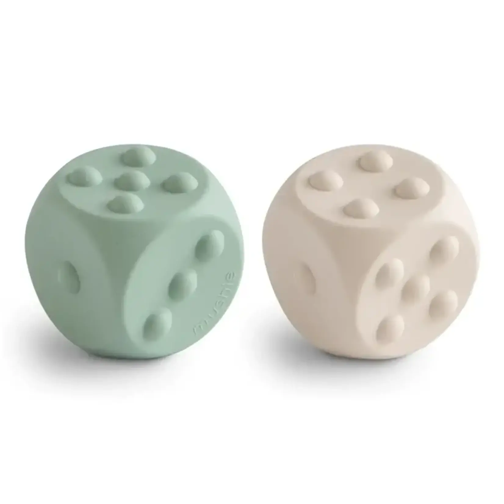 Mushie Mushie - Sensorische dobbelsteen (2) - Cambridge Blue/Shifting Sands