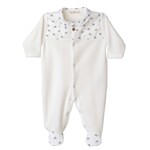 Baby Gi Baby Gi - Ivory velours babygrow with front buttons - Hedgehog