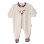 Baby Gi Baby Gi - Camel velours babygrow with moose - wood