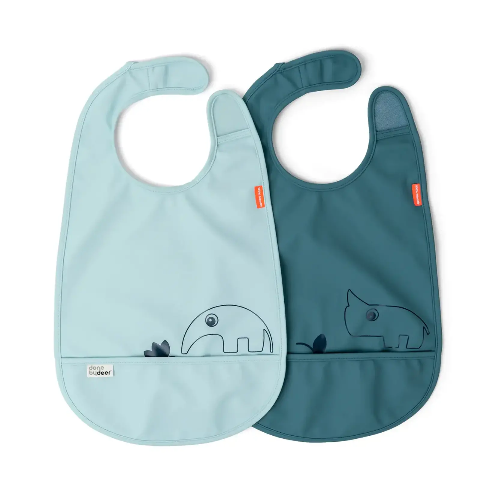 Done By deer Done by Deer - Bib w/velcro 2-pack, Deer friends, Blue