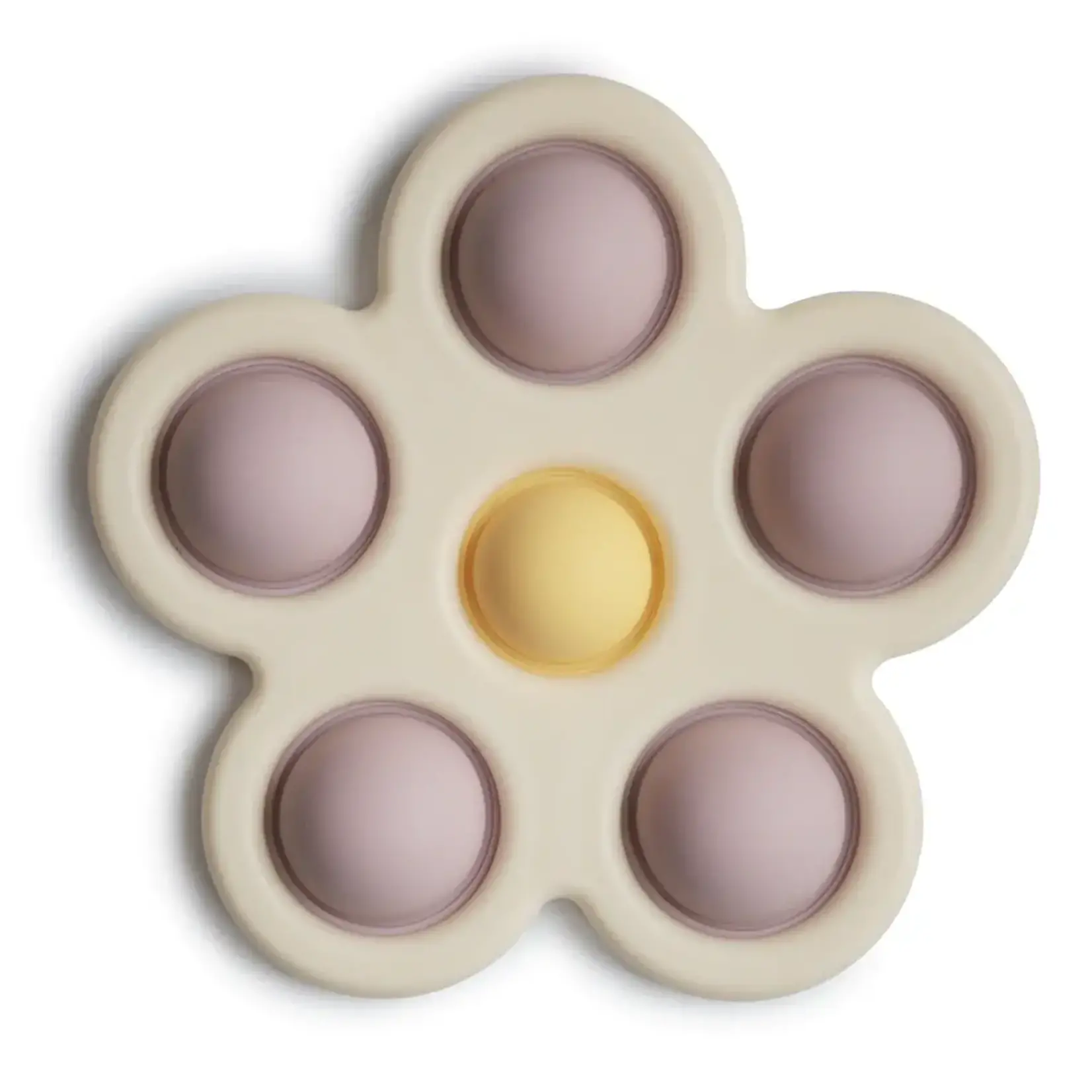 Mushie Mushie - Speeltje met indrukbare knoppen flower - soft lilac/daffodil/ivory