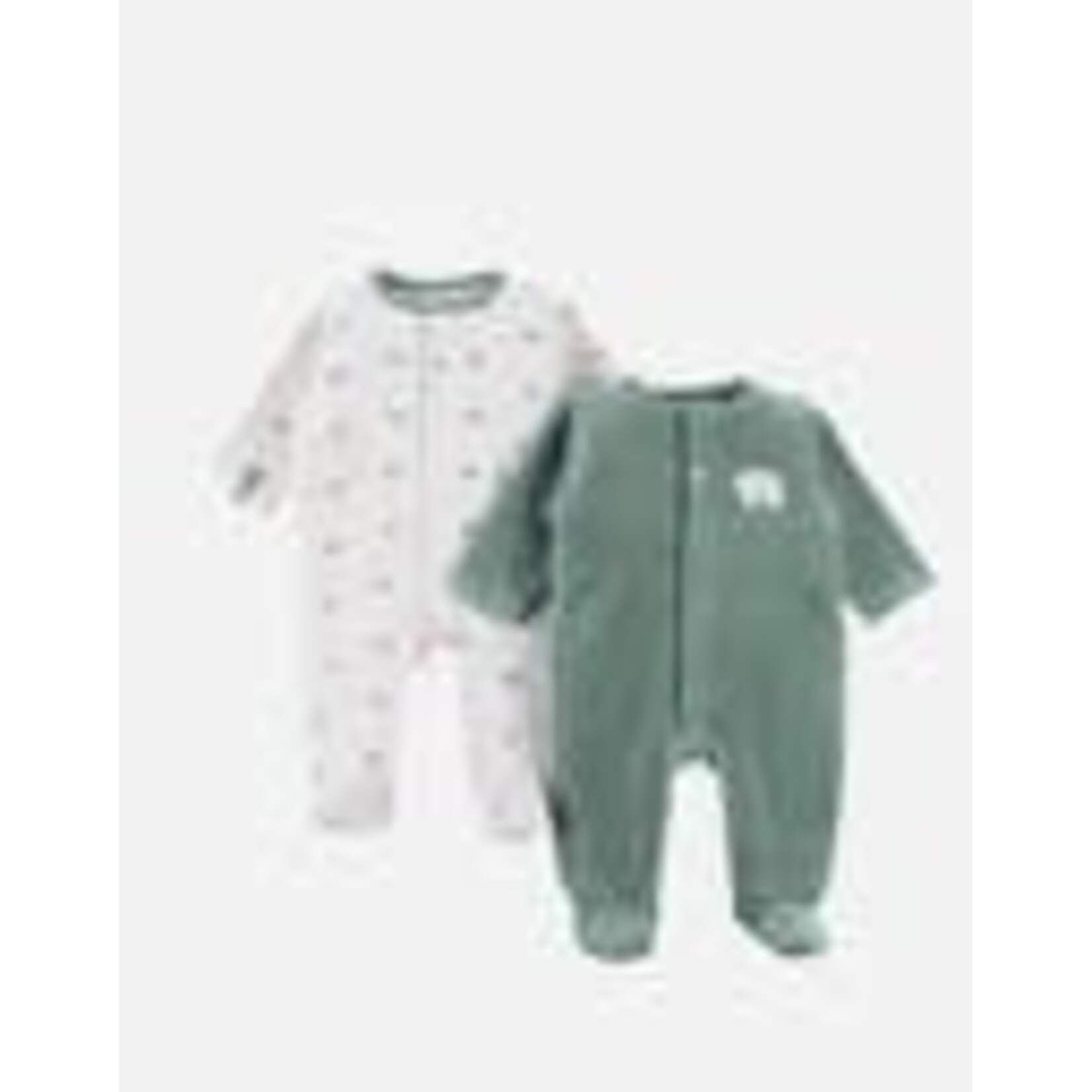 Noukies Noukies - Animals set 2 Pyjamas fluweel lichtbeige/bosgroen