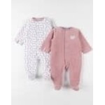 Noukies Noukies - Lovely Cat set 2 Pyjamas fluweel ecru/lichtroze
