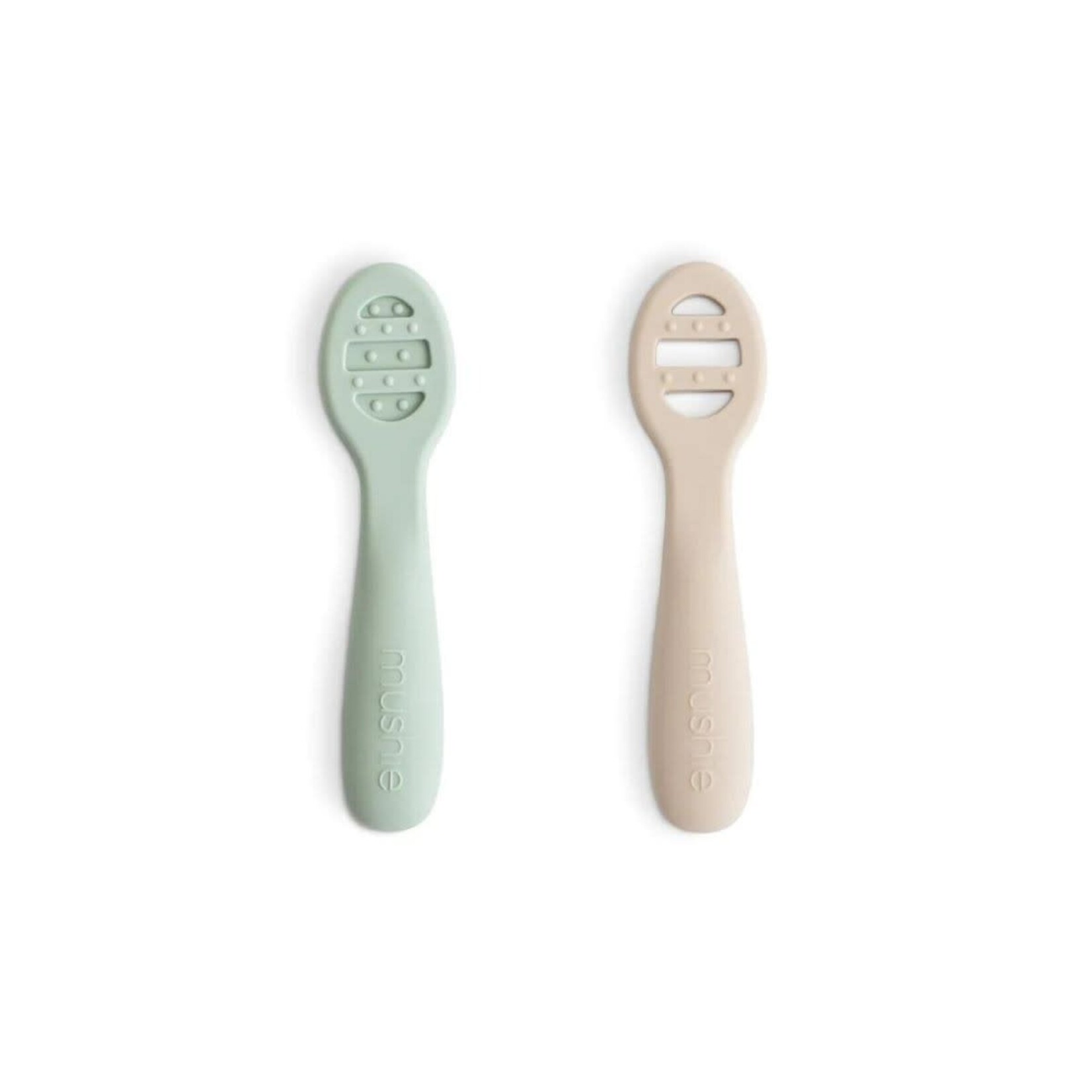 Mushie Mushie - First Feeding Baby Spoon (Met Textuur) - Cambridge Blue/Shifting Sand