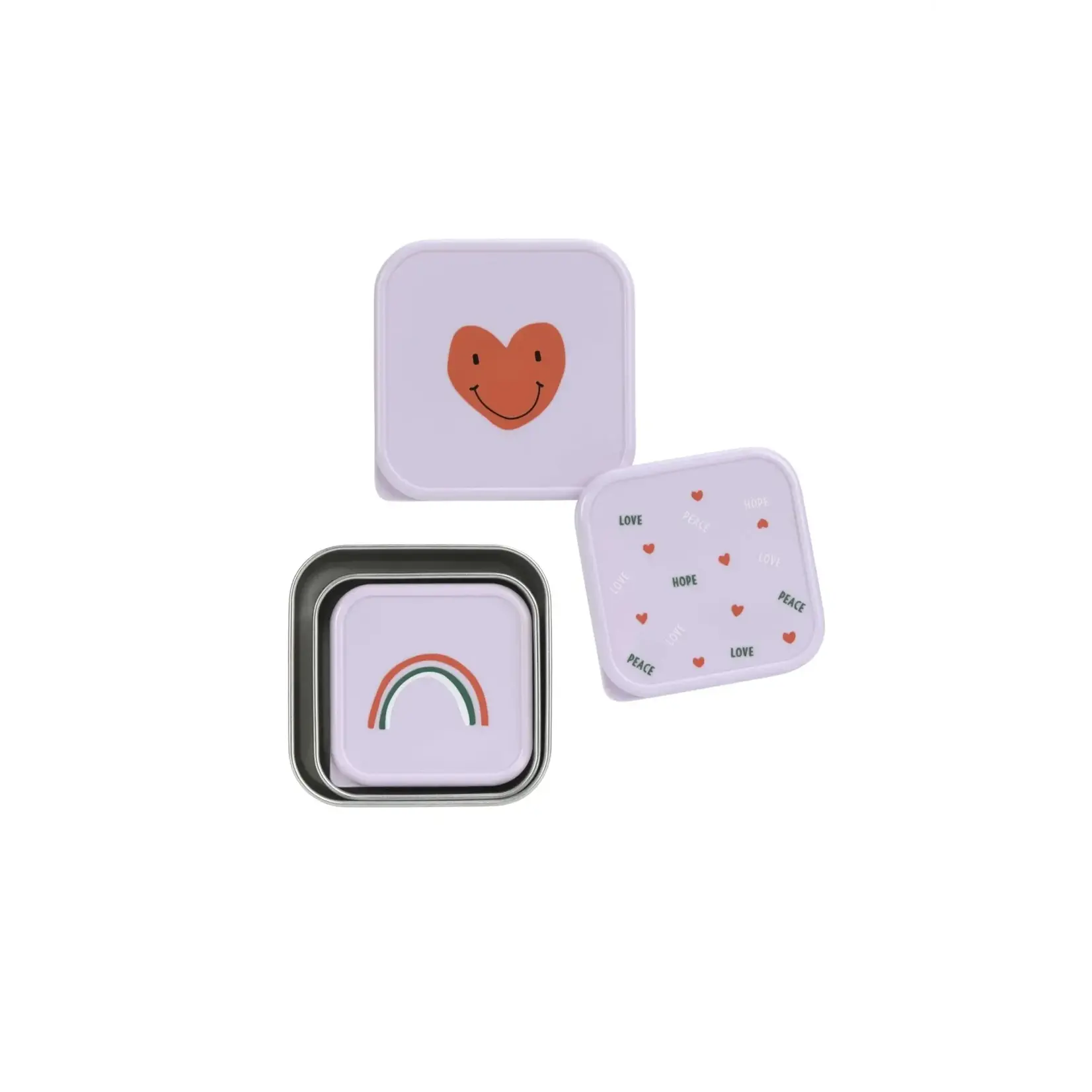 Lassig Lassig - Snackbox Stainless Steel 3 pcs assorted  Heart lavender