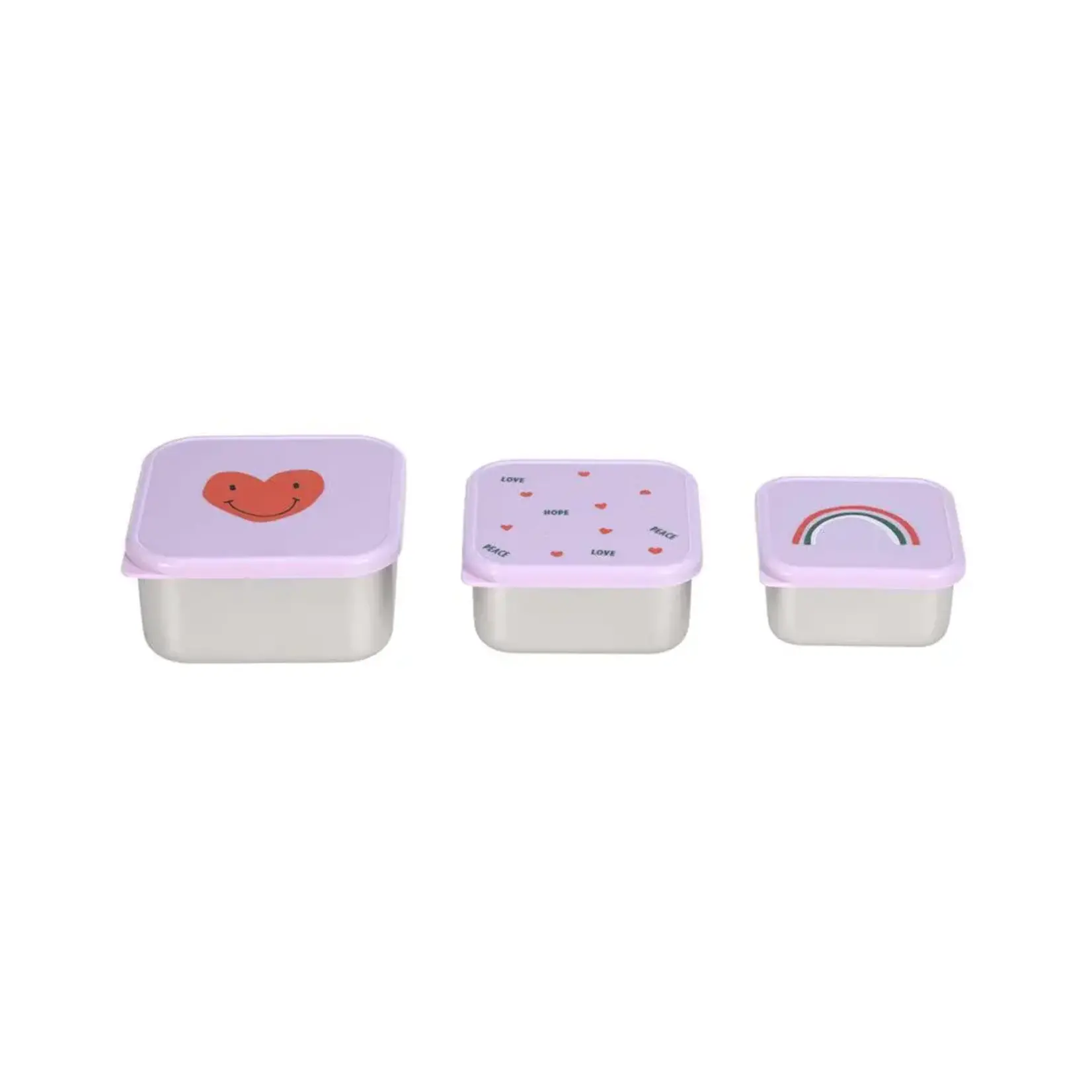 Lassig Lassig - Snackbox Stainless Steel 3 pcs assorted  Heart lavender