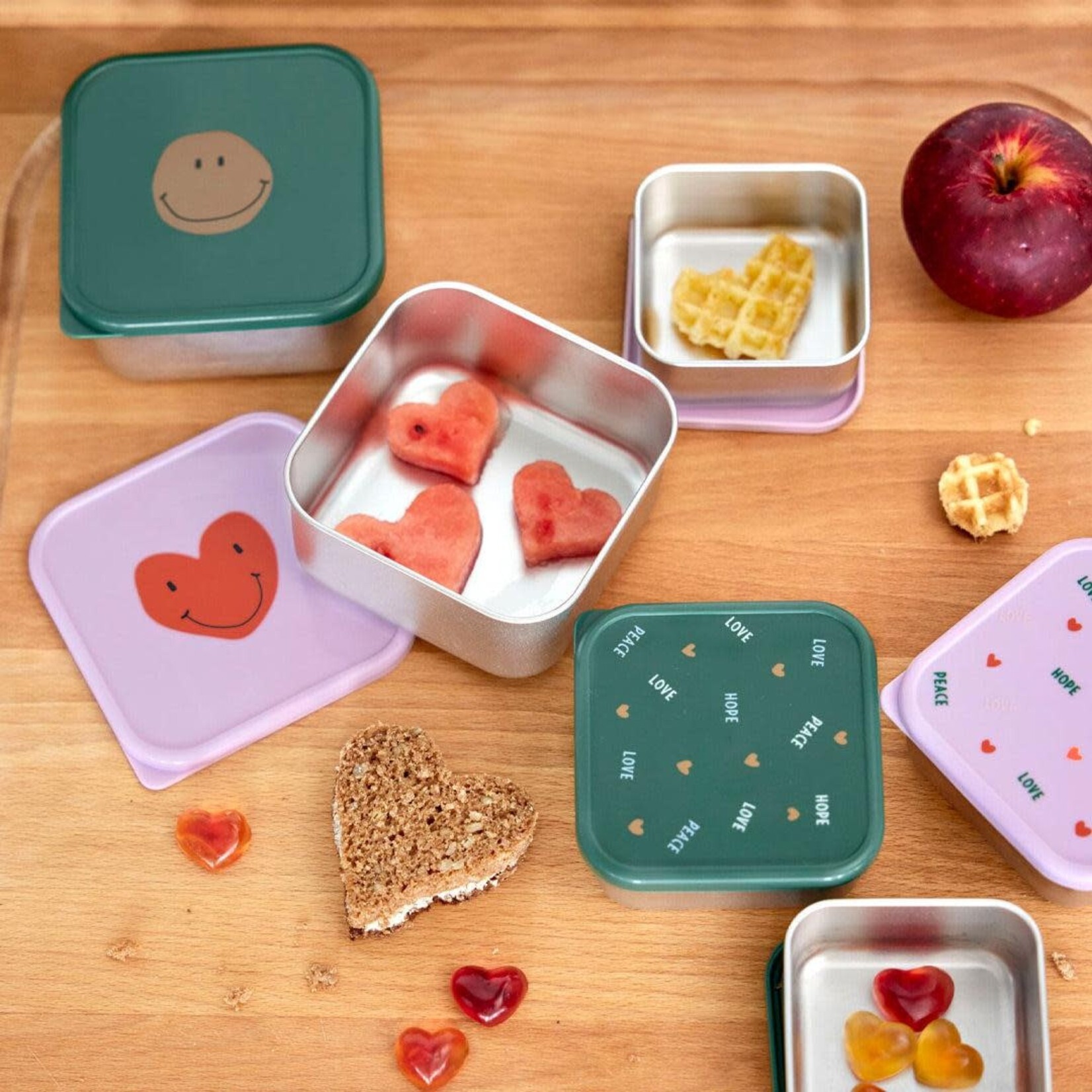 Lassig Lassig - Snackbox Stainless Steel 3 pcs assorted  Heart lavender