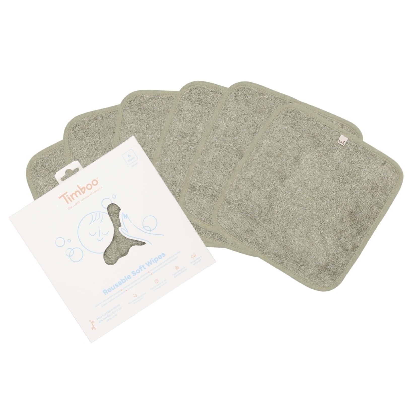 Timboo Timboo - Reusable Soft Wipes 20x20cm (6 pieces) - WHISPER GREEN