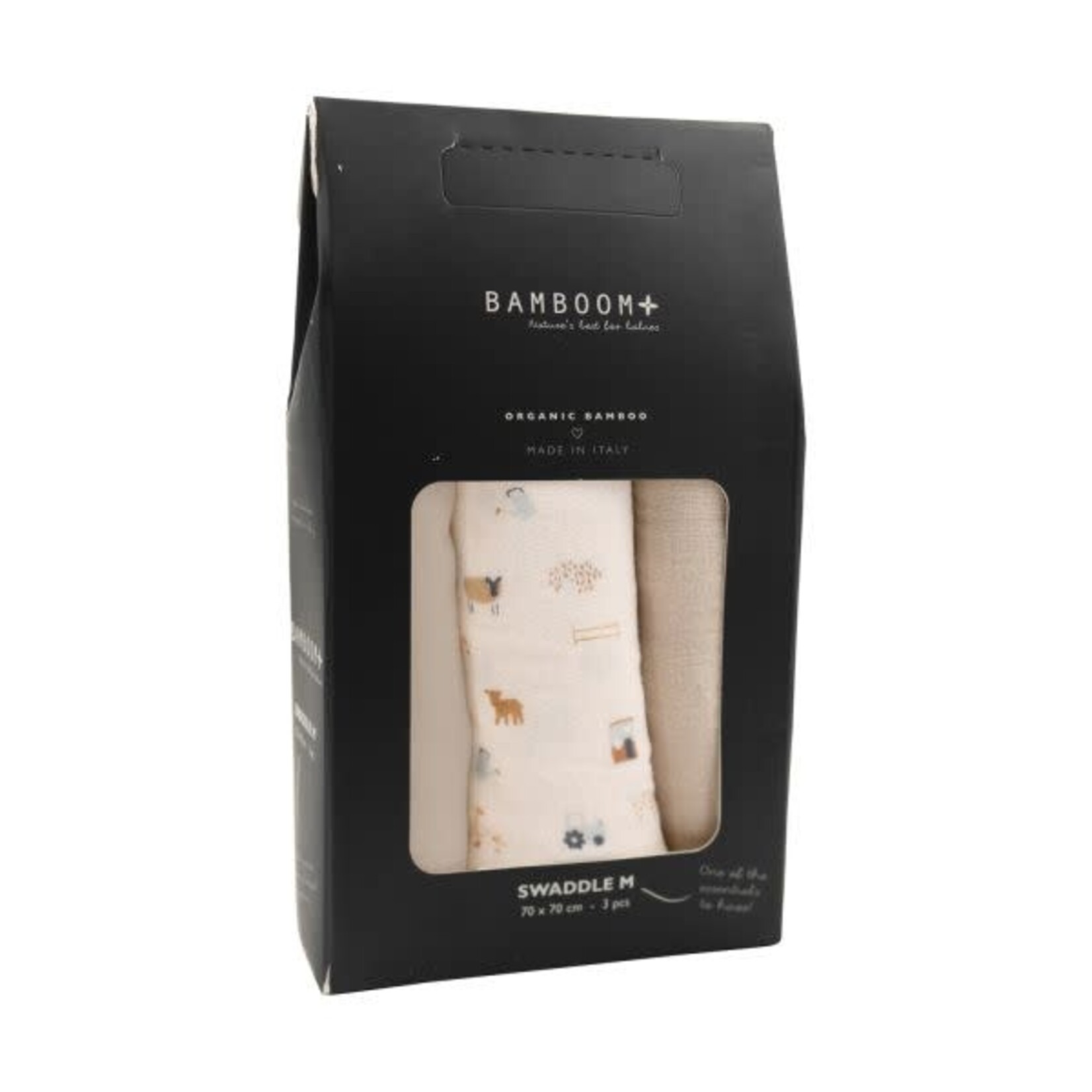 Bamboom Bamboom - Swaddle Muslin Medium multifunctioneel - 75x75cm - set van 3 The Farm / Light Sand / Almond